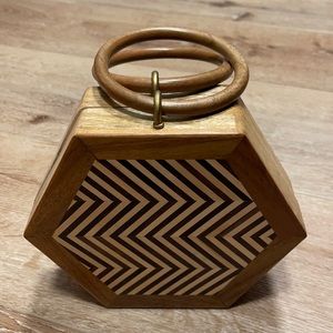 Lulu Vintage Style Zig Zag Hexagon Wood Box Purse Round Top Handle Bag